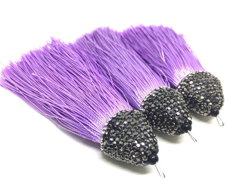 Lavender Purple Tassels, tassel earrings, Bejeweled Tassels, 3.25 Inch 85mm Tassel, purple jewelry, tassel necklace, purple necklace, silk