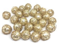 Wire Wrapped Cream 20mm Pearls beads with Gold Wrapping, large pearl beads, off white beads, gold beads, wire wrapped beads for bracelets