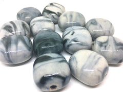 32mm Painted Glass Beads, gray and white cushion cut beads, square beads, gray beads, tribal beads, aztec beads, gray bangles, gray jewelry