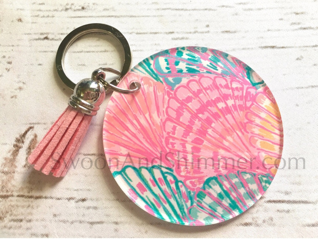 Seashell Acrylic Blanks, 2.5 Inch Circles 1 Hole, tassel Keychain blanks, blank acrylics, circle keychains, monogram keychain, pink blue