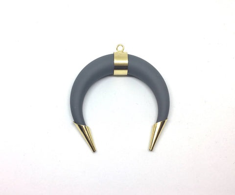 Crescent Shape Pendant, Gold Horn Pendant, gray necklace, pendant necklace, long necklace, gold pendant, horn pendant, gold necklace gray