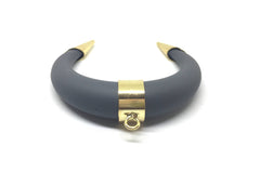 Crescent Shape Pendant, Gold Horn Pendant, gray necklace, pendant necklace, long necklace, gold pendant, horn pendant, gold necklace gray