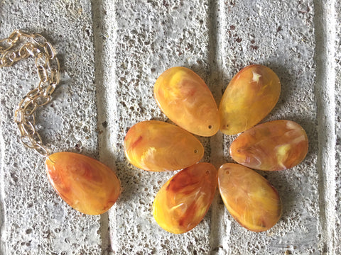 Marigold Teardrop Pendants, 57x36mm, acrylic gem pendants, 1 hole pendant, long necklace, wire wrapped pendant, wrapping pendant yellow