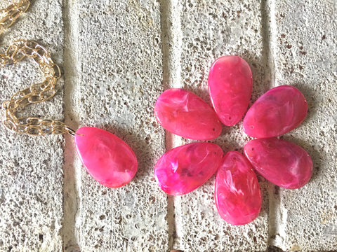 Pink Teardrop Pendants, 57x36mm, acrylic gem pendants, 1 hole pendants, long necklace, wire wrapped pendant, wrapping pendant pink jewelry