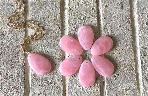 Soft Pink Teardrop Pendants, 57x36mm, acrylic gem pendants, 1 hole pendants, long necklace, wire wrapped pendant, wrapping pendant blush pin