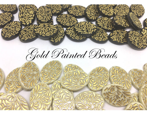 Gold Painted Beads, Cream or Black beads, gold wire bangles, gold bracelets, gold foil, 29mm bangle bead, gold mandala beads, black and gold