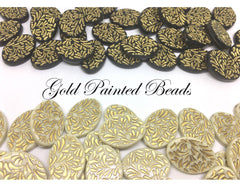 Gold Painted Beads, Cream or Black beads, gold wire bangles, gold bracelets, gold foil, 29mm bangle bead, gold mandala beads, black and gold