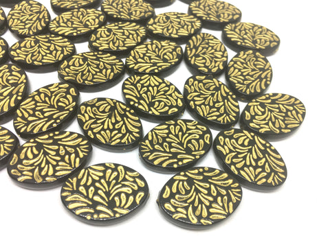 Gold Painted Beads, Black beads, gold wire bangles, gold bracelets, gold foil, 29mm bangle bead, gold mandala beads, black and gold jewelry