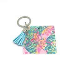 Flamingo Acrylic Blanks, 2.25 Inch Square with 1 Hole, tassel Keychain blanks, blank acrylics, square keychains, monogram keychain, monogram