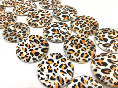 Animal Print 30mm chunky craft supplies, round beads, shell beads, cheetah print jewelry, brown beads, white beads, circular  beads