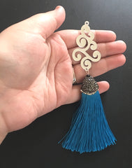 Silver Mirror Scroll Tassel Connector, Focal point for tassel necklaces, silver connector bead, 2 hole laser cut tassel bead, long statement