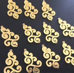 Gold Mirror Scroll Tassel Connector, Focal point for tassel necklaces, silver connector bead, 2 hole laser cut tassel bead, long statement
