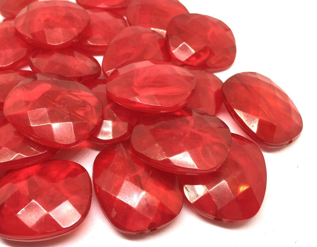 Red Beads, Oval Faceted 31mm acrylic beads, chunky necklace, craft supplies, wire bangle beads, jewelry making, red jewelry, red bangle