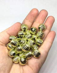 14mm Gold Striped Beads, circular beads, round beads, gold ball beads, jewelry statement chunky, gold jewelry, gold bracelet, golden beads