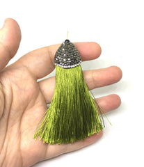 Shamrock Green Tassels, tassel earrings, Bejeweled Tassels, 3.25 Inch 85mm Tassel, green jewelry, tassel necklace, green necklace, silk