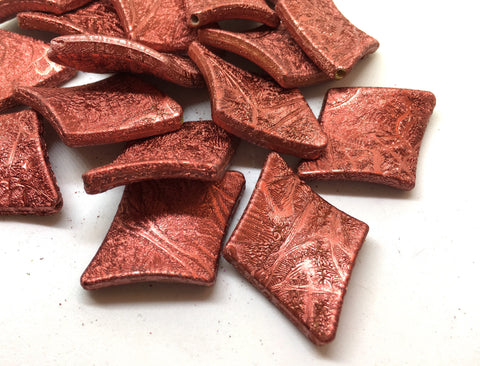 Red diamond shaped texture beads, 38mm beads, red beads, textured red large beads, red jewelry, red necklace, rhombus beads