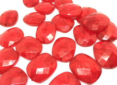 Red Beads, Oval Faceted 31mm acrylic beads, chunky necklace, craft supplies, wire bangle beads, jewelry making, red jewelry, red bangle