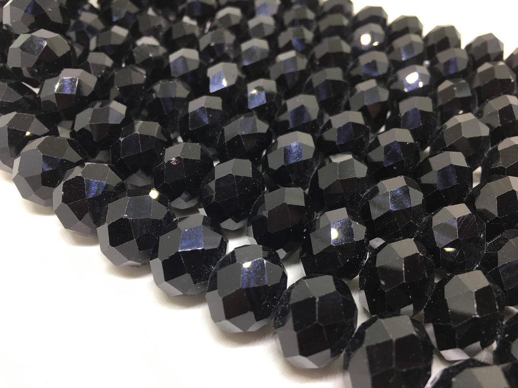 16mm black faceted Glass round Beads, jewelry Making beads, Wire Bangles, long necklaces, tassel necklace, black bead gemstones