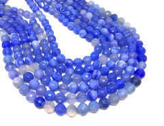 8mm blue and cream Agate faceted Glass round Beads, jewelry Making beads, Wire Bangles, long necklaces, tassel necklace, blue gems