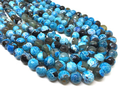 8mm Gray & Blue Agate faceted Glass round Beads, jewelry Making beads, Wire Bangles, long necklaces, tassel necklace, blue spotted gemstone