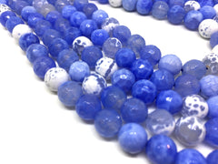 8mm White & Blue Agate faceted Glass round Beads, jewelry Making beads, Wire Bangles, long necklaces, tassel necklace, blue spotted gemstone