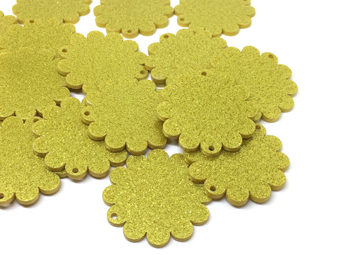 Gold Glitter 38mm Flower 2 Hole Acrylic Beads, Acrylic cut outs, acrylic blanks, Jewelry Making tassel Necklaces, wire bangle Bracelets