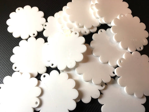 White 38mm Flower 2 Hole Acrylic Beads, Acrylic cut outs, acrylic blanks, Jewelry Making tassel Necklaces, wire bangle Bracelets, white bead