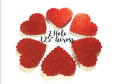 Red GLITTER 2 Hole Acrylic Scalloped Heart - BLANK 1.25&quot; Across,  2 Holes for Bangle necklace Making, Jewelry Making Valentine&#39;s Day