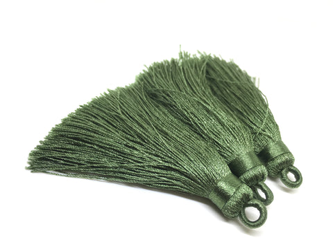 Hunter Green Tassels, tassel earrings, Silk Tassels, 3 Inch 80mm Tassel, green jewelry, tassel necklace, green necklace, army green jewelry