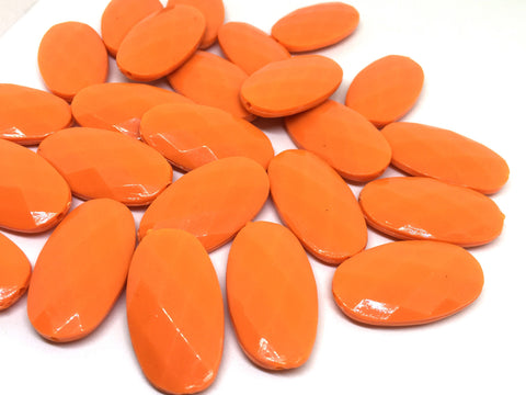 Orange Faceted Large Acrylic Beads, oval 36mm beads, craft supplies, bangle bracelets or necklaces, wire bangle, orange jewelry necklace