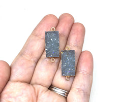 Gray Blue Rectangle Druzy Beads with 2 Holes, Faux Druzy Connector Beads, gray druzy, druzy bracelet, druzy bangle, gray bracelet gray jewel