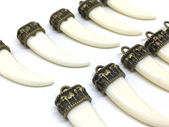 Ivory Elephant Tusk FAUX Pendant, long horn pendant, white pendant, elephant pendant, copper pendant, long pendant white necklace