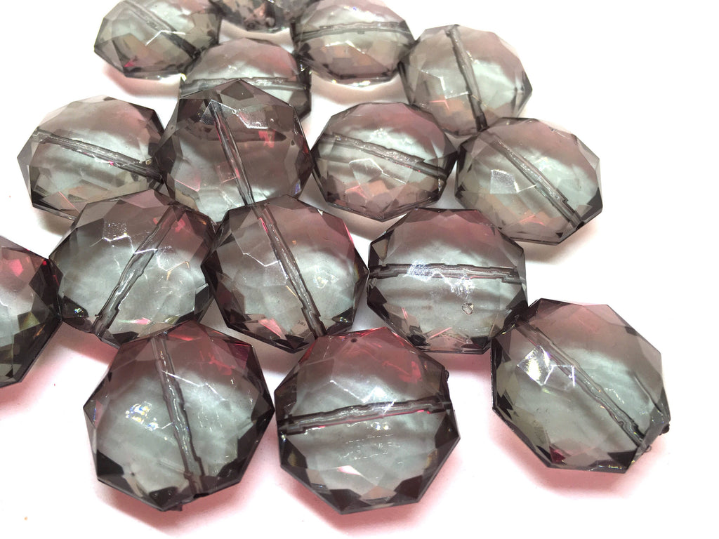 Light gray Octagon Beads, gray faceted acrylic beads, gray bangle beads, gray bracelet beads, gray jewelry, big gray beads