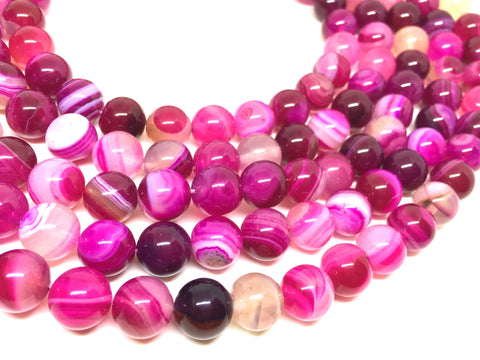 10mm magenta pink striped Agate circle Glass round Beads, jewelry Making beads, Wire Bangles, long necklaces, tassel necklace, pink gems