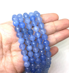 8mm Sky Blue Agate faceted Glass round Beads, jewelry Making beads, Wire Bangles, long necklaces, tassel necklace, light blue gemstone