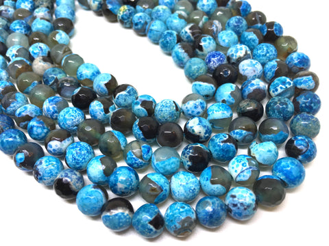 8mm Gray & Blue Agate faceted Glass round Beads, jewelry Making beads, Wire Bangles, long necklaces, tassel necklace, blue spotted gemstone