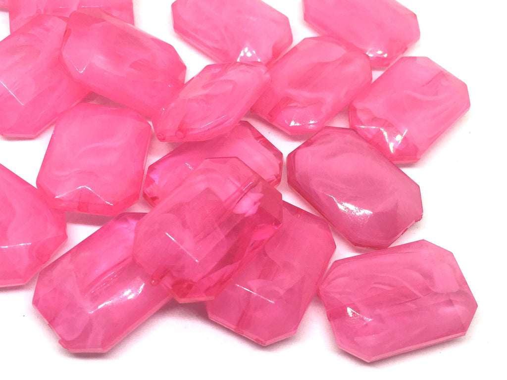 Hot Pink creamy rectangle 32mm big acrylic beads, pink chunky craft supplies, pink bangle, jewelry making, statement necklace, hot pink