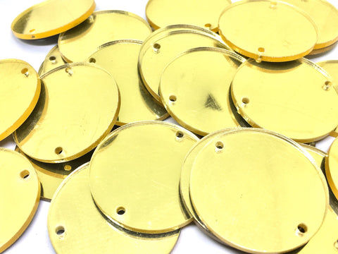 Gold Mirror Acrylic Blanks, 2 Hole Acrylic Disc, 1.5&quot; Across, 38mm, 2 Holes for Bangle Making, Necklace or Keychain, Jewelry Making, tassel