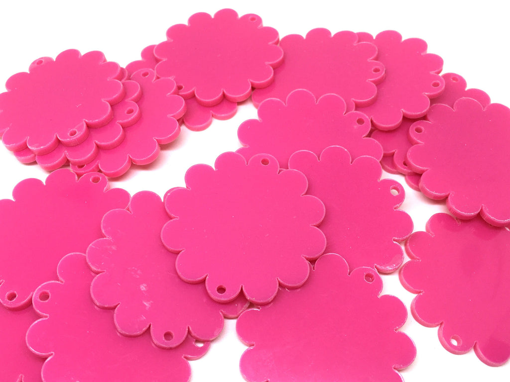 Pink 38mm Flower 2 Hole Acrylic Beads, Acrylic cut outs, acrylic blanks, Jewelry Making tassel Necklaces, wire bangle Bracelets, magenta