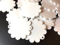 White 38mm Flower 2 Hole Acrylic Beads, Acrylic cut outs, acrylic blanks, Jewelry Making tassel Necklaces, wire bangle Bracelets, white bead