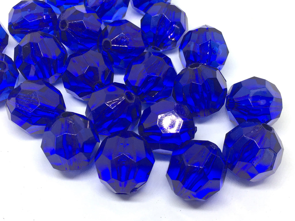 Faceted Round Royal Blue Beads, translucent beads, 20mm Beads, big acrylic beads, bracelet necklace, acrylic bangle beads, dark blue beads