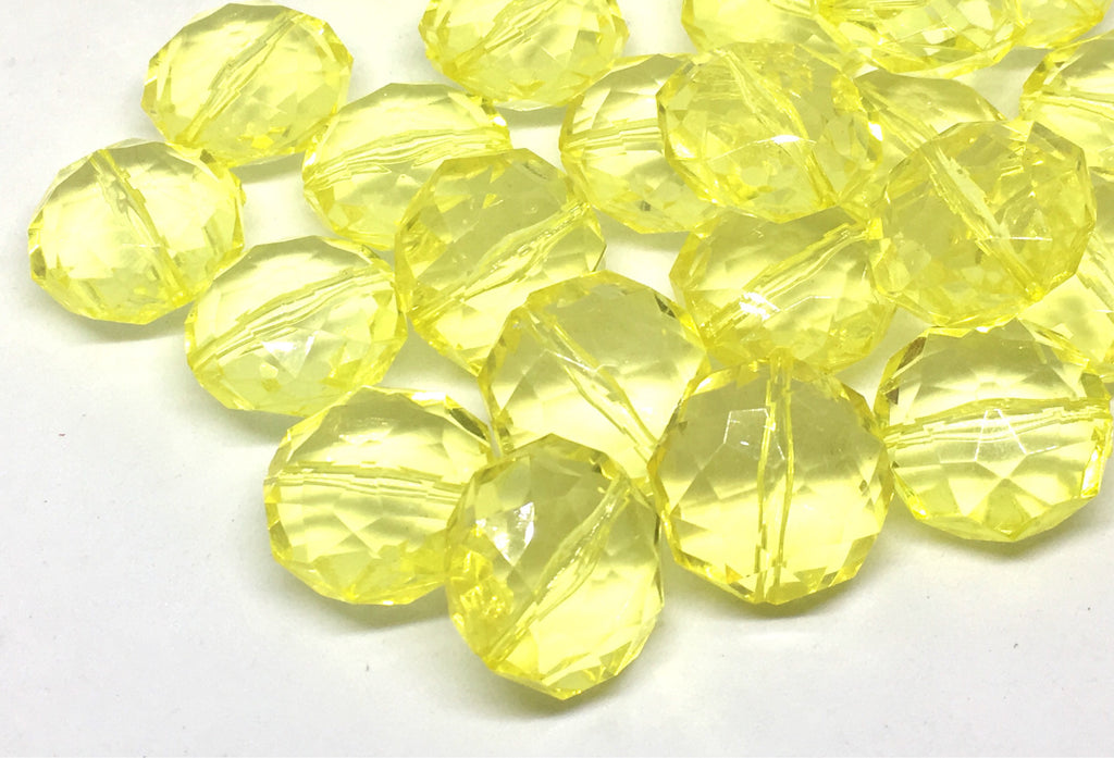 Yellow Beads, 24mm Beads, faceted puffed octagon, big acrylic beads, bracelet necklace earrings, jewelry making, yellow acrylic bangle beads