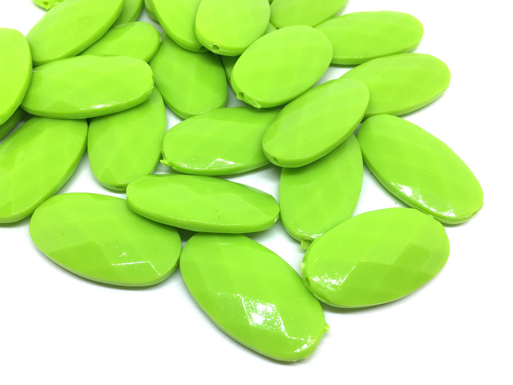 Green Apple Faceted Large Acrylic Beads, oval 36mm beads, craft supplies, bangle bracelets or necklaces, wire bangle, green jewelry, lime