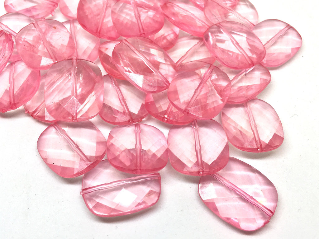 Cushion Cut Blush Pink Beads, translucent beads, 24mm Beads, big acrylic beads, bracelet, necklace, acrylic bangle beads, pink faceted beads