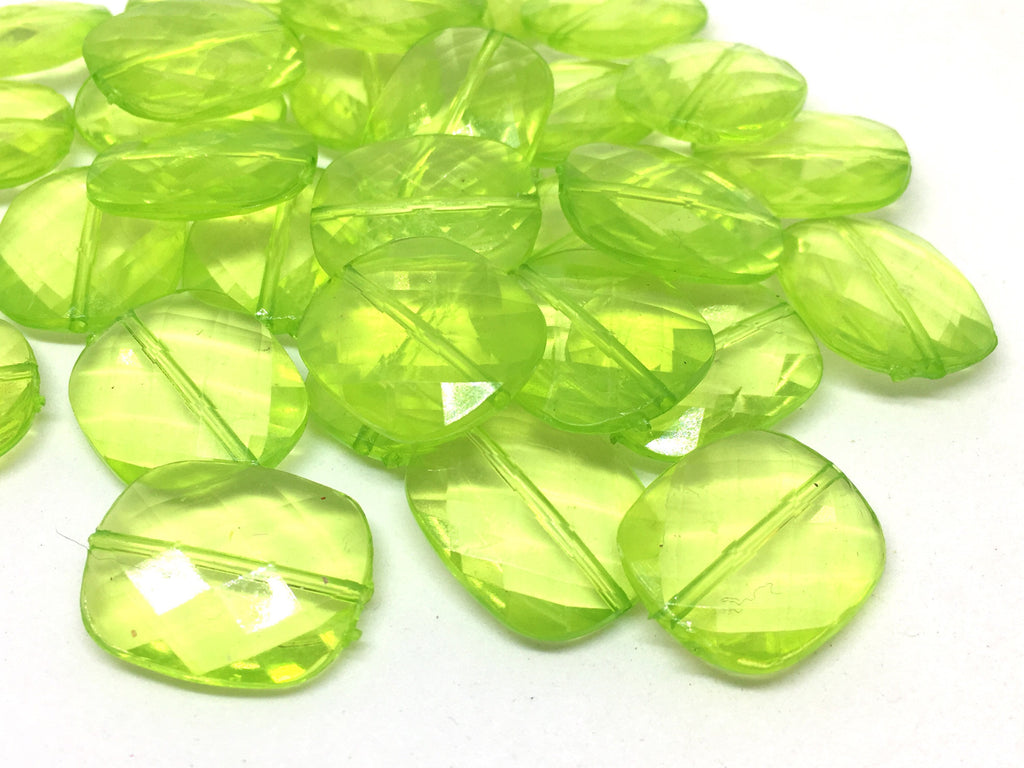 Cushion Cut Green Beads, translucent beads, 24mm Beads, big acrylic beads, bracelet, necklace, acrylic bangle beads, lime green faceted bead