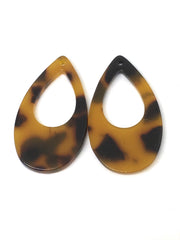 Tortoise Shell Beads, Teardrop shape acrylic 37mm Long Earring or Necklace pendant bead, one hole at top, colorful acrylic tortoise shell