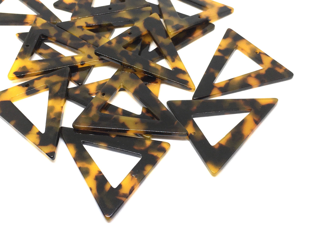 Tortoise Shell Beads, Triangle shape acrylic 40mm Long Earring or Necklace pendant bead, one hole at top, colorful acrylic tortoise shell