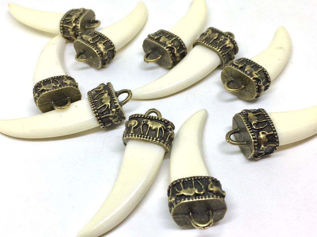 Ivory Elephant Tusk FAUX Pendant, long horn pendant, white pendant, elephant pendant, copper pendant, long pendant white necklace