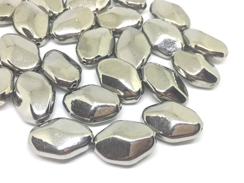 Silver Mirror Beads, 29mm Beads, Faceted Nugget Beads, silver beads, metallic silver beads, silver bangle, silver beaded jewelry necklace