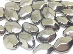 Silver Mirror Beads, 29mm Beads, Faceted Nugget Beads, silver beads, metallic silver beads, silver bangle, silver beaded jewelry necklace